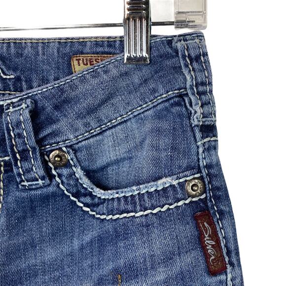 SILVER JEANS Tuesday CAPRI Sz 25 Actual Waist 28 Distressed Embroidered Pockets - Picture 11 of 11